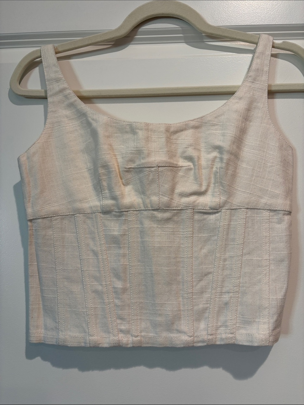 Moon River Cream Textured Square-Neck Crop corset top small preppy chic